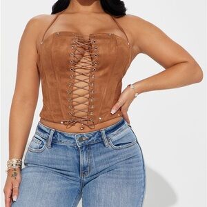 Fashion Nova Kameron Faux Suede Corset Top